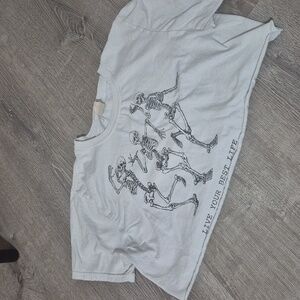 Urban Outfitters Live Your Best Life Skeleton shirt medium cut to cropped top